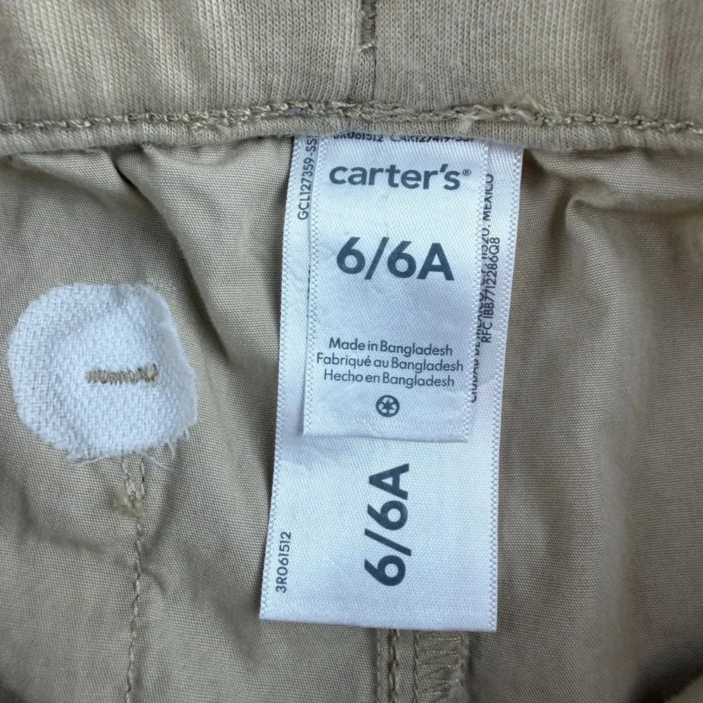 Carter's Jogger Pants Kids‎ Size 6 Tan Elastic Waist Cotton Utility Chinos
